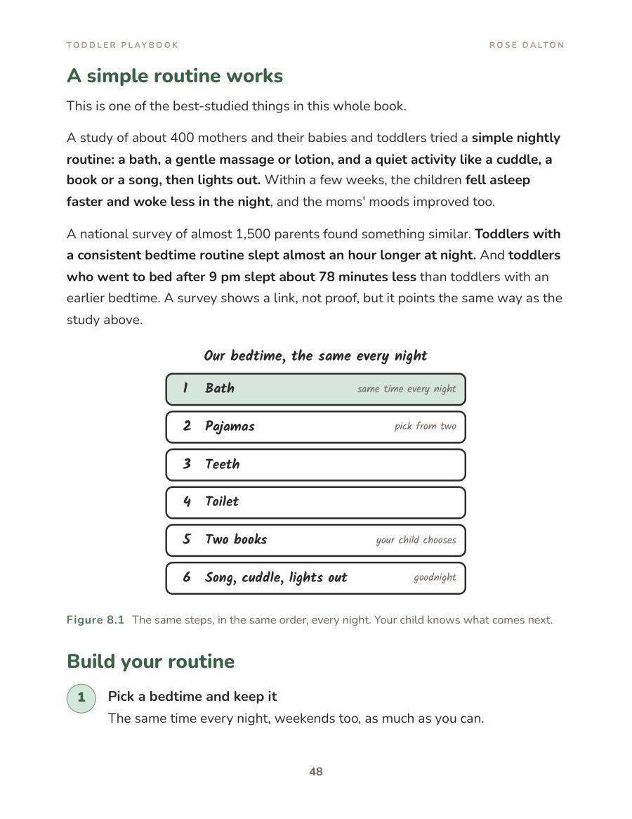 A page from the bedtime chapter with the bedtime routine chart